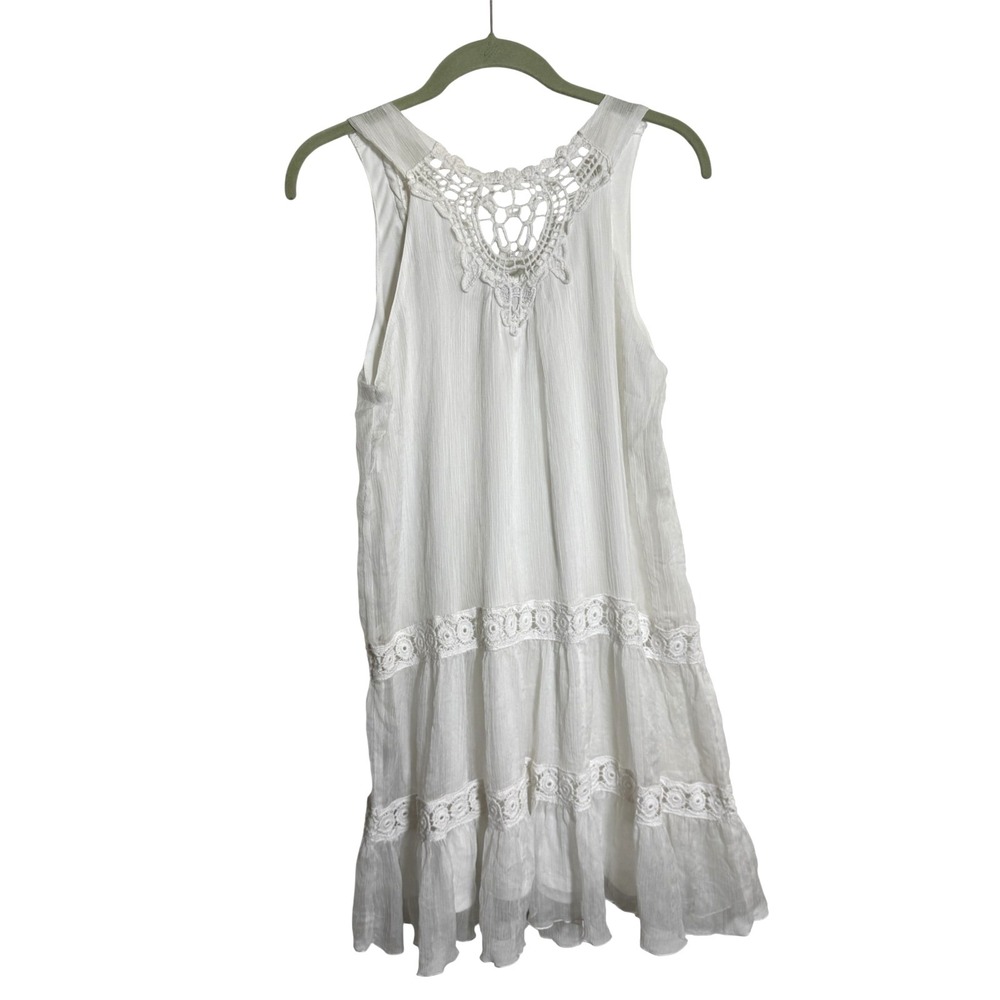 christelle women's white lace boho festival dress sheer‎ overlay Size M/L